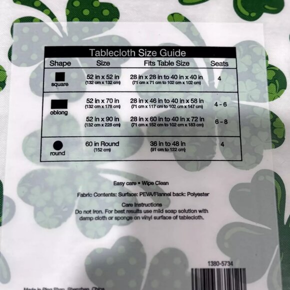 NEW: Happy St. Patrick's Day Oblong Vinyl Tablecloth - 52x70' - Picture 4 of 4